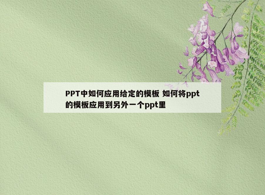 PPT中如何应用给定的模板 如何将ppt的模板应用到另外一个ppt里