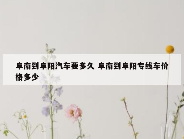 阜南到阜阳汽车要多久 阜南到阜阳专线车价格多少