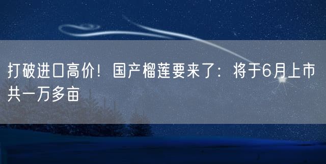 打破进口高价！国产榴莲要来了：将于6月上市 共一万多亩