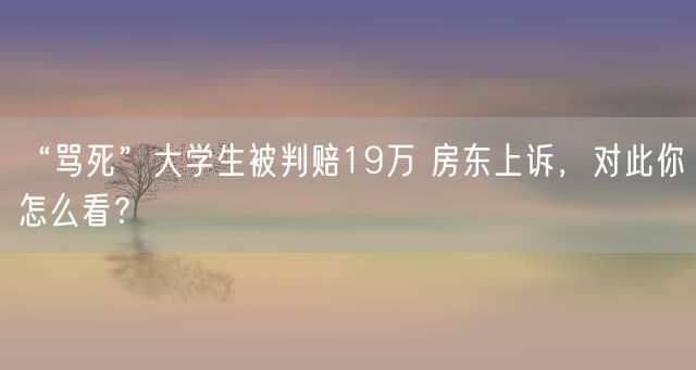 “骂死”大学生被判赔19万 房东上诉，对此你怎么看？