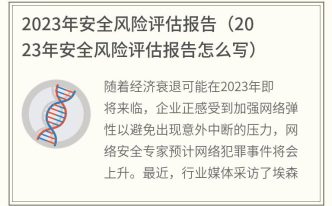 2023年安全风险评估报告 2023年安全风险评估报告怎么写